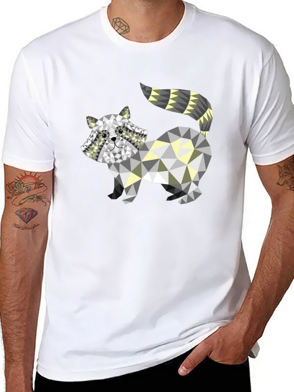 Geometric Raccoon Graphic Tee - Modern Style
