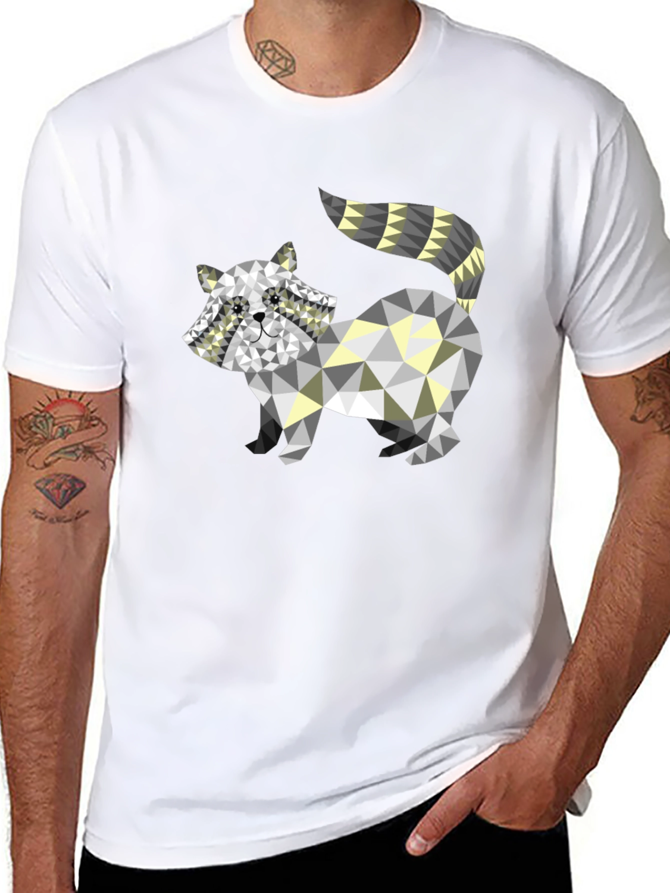 Geometric Raccoon Graphic Tee - Modern Style