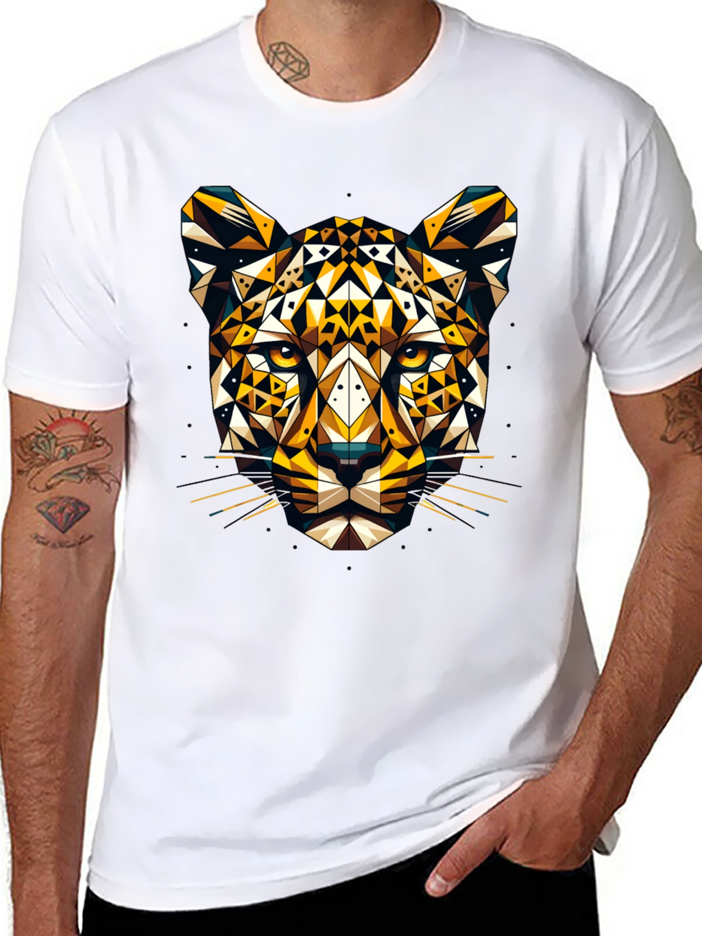 Geometric Leopard Graphic Tee - Black