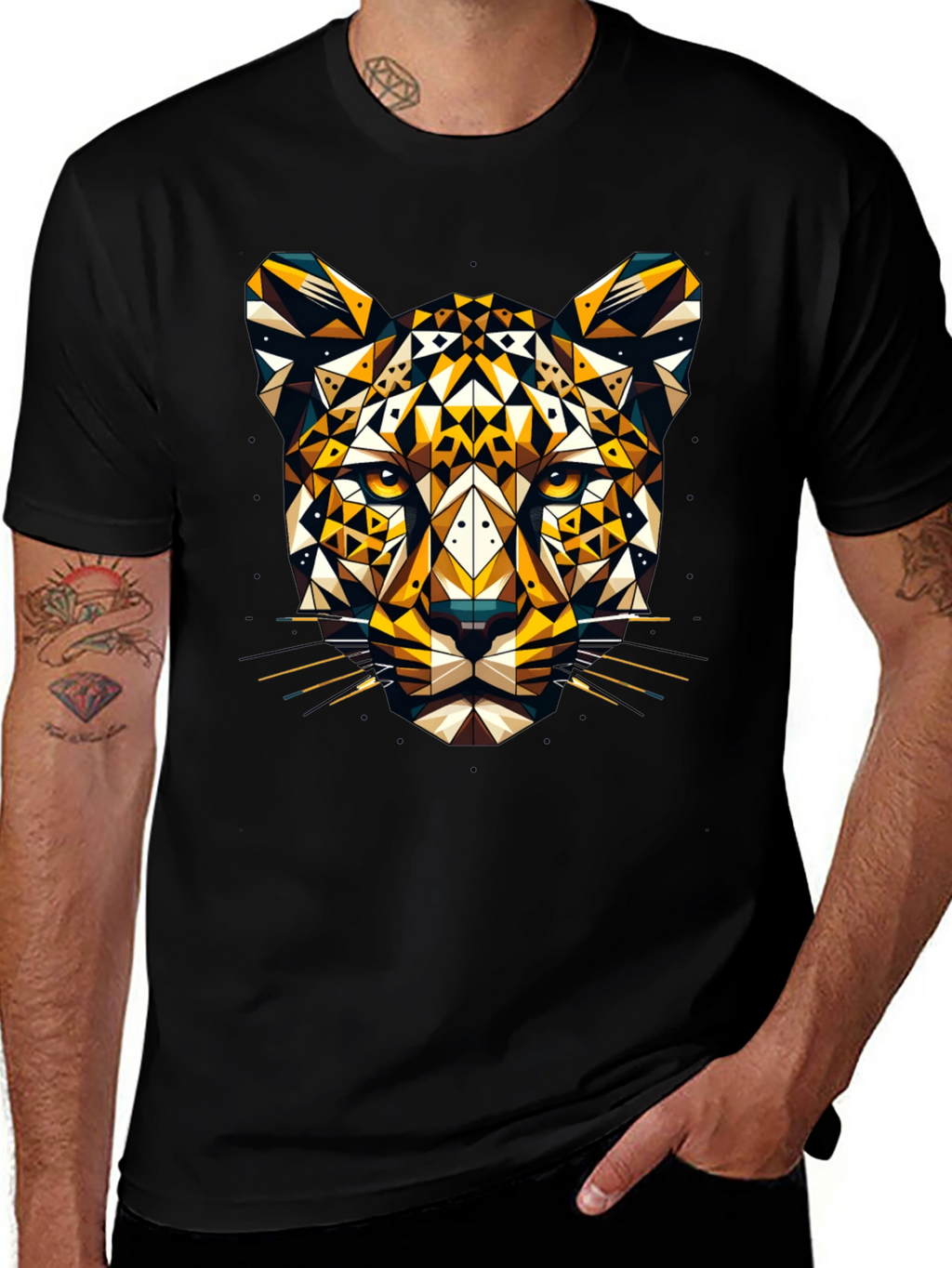 Geometric Leopard Graphic Tee - Black