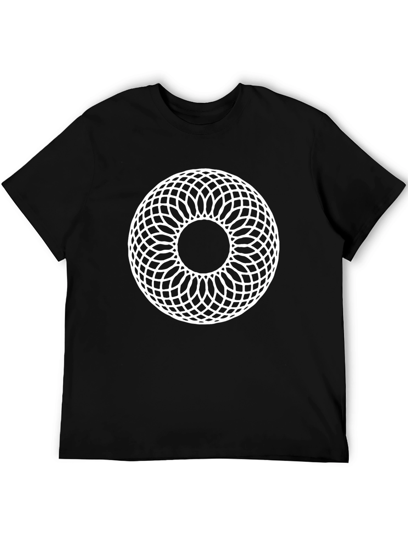 Geometric Circle Pattern Black T-Shirt