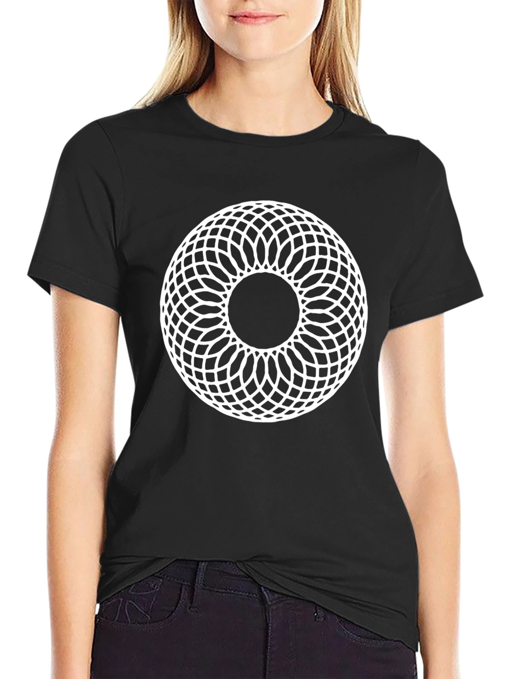 Geometric Circle Pattern Black T-Shirt