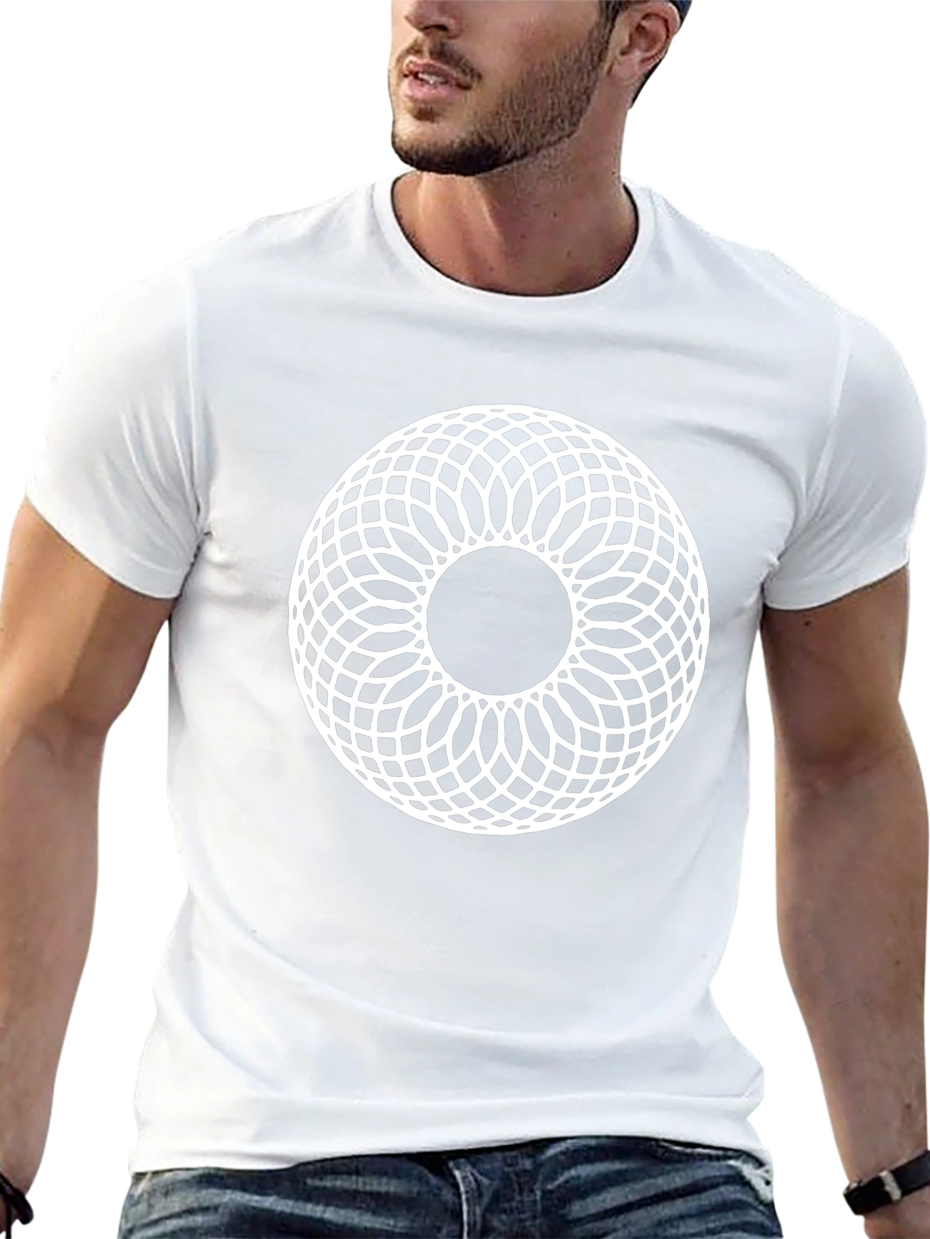 Geometric Circle Pattern Black T-Shirt