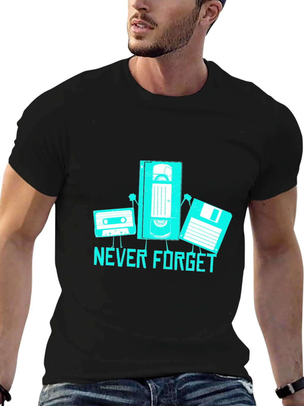 Never Forget Retro Tech Black T-Shirt