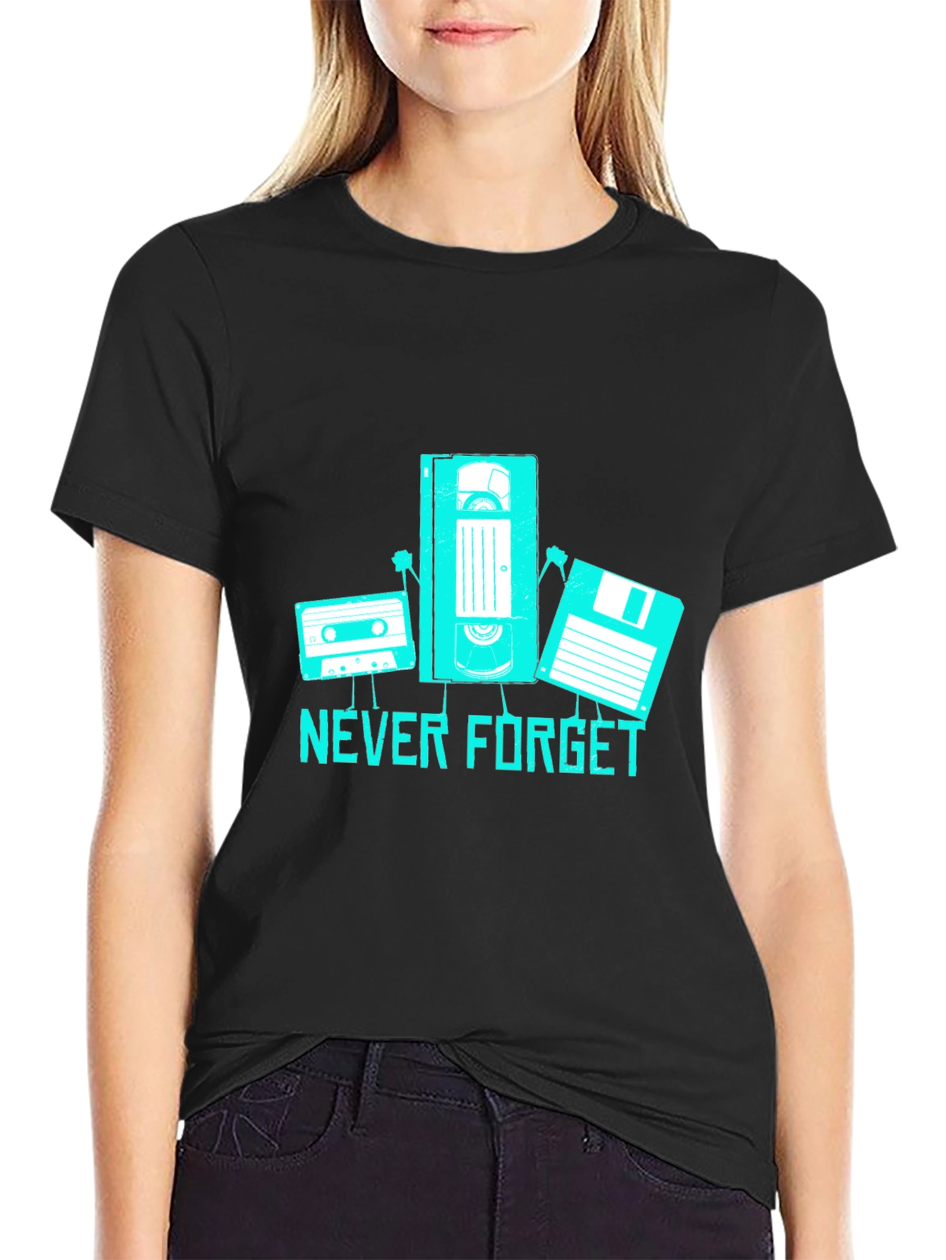 Never Forget Retro Tech Black T-Shirt