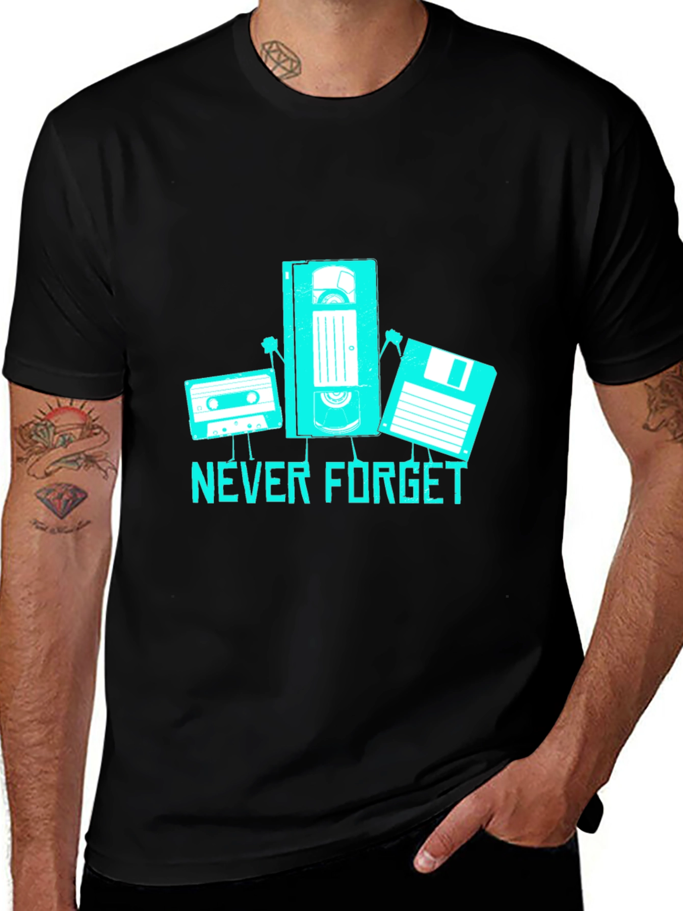 Never Forget Retro Tech Black T-Shirt
