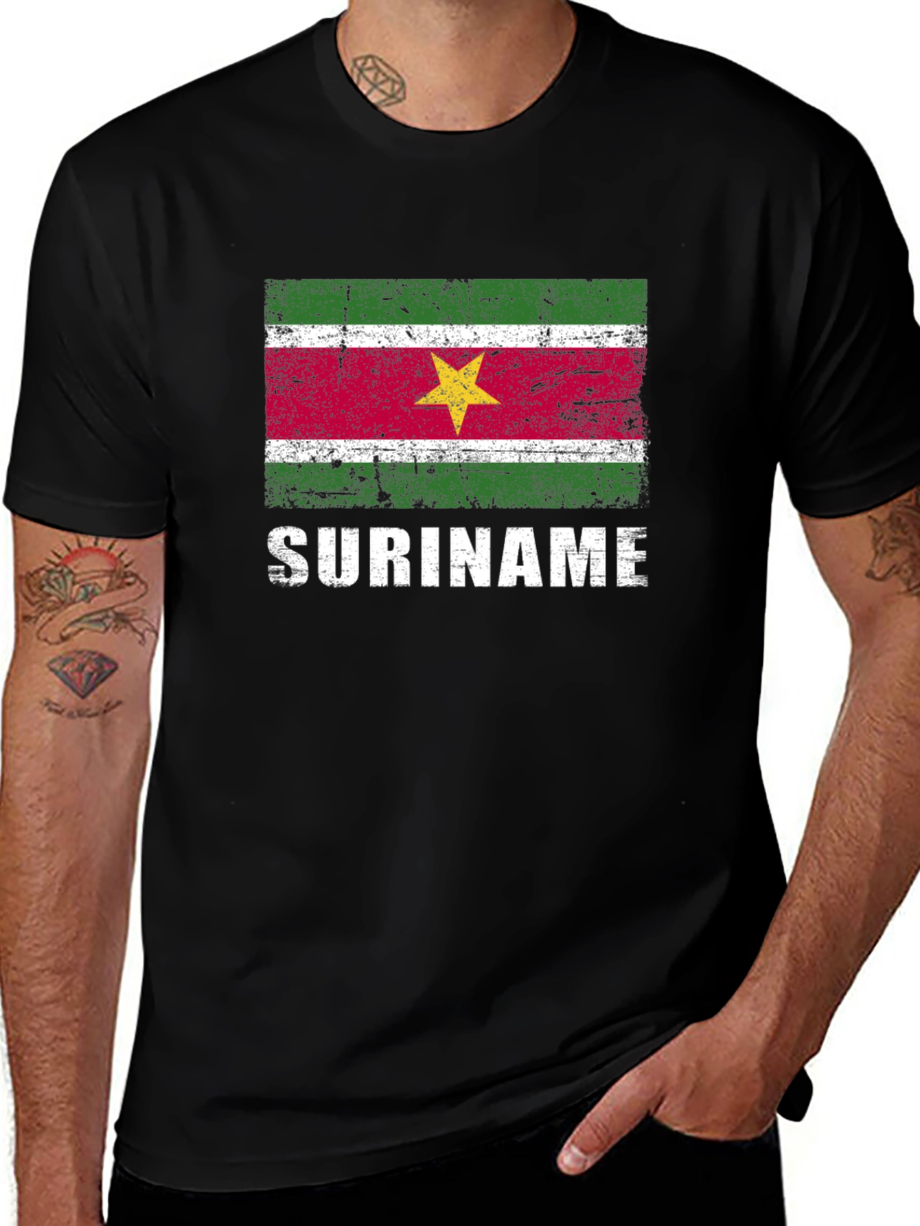 Suriname Flag T-Shirt - Distressed Design