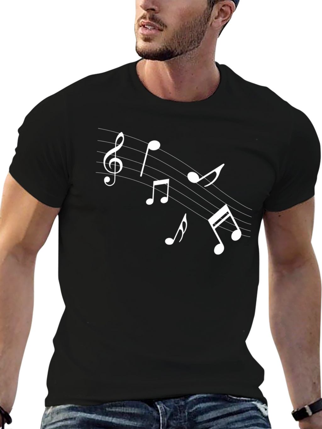 Musical Notes T-Shirt - Black Cotton Tee