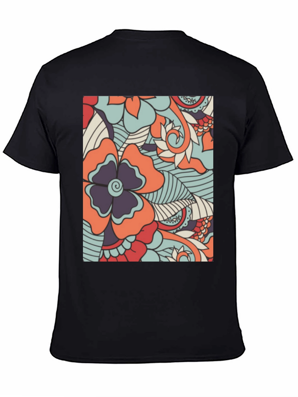 Floral Pattern Mens Black T-Shirt