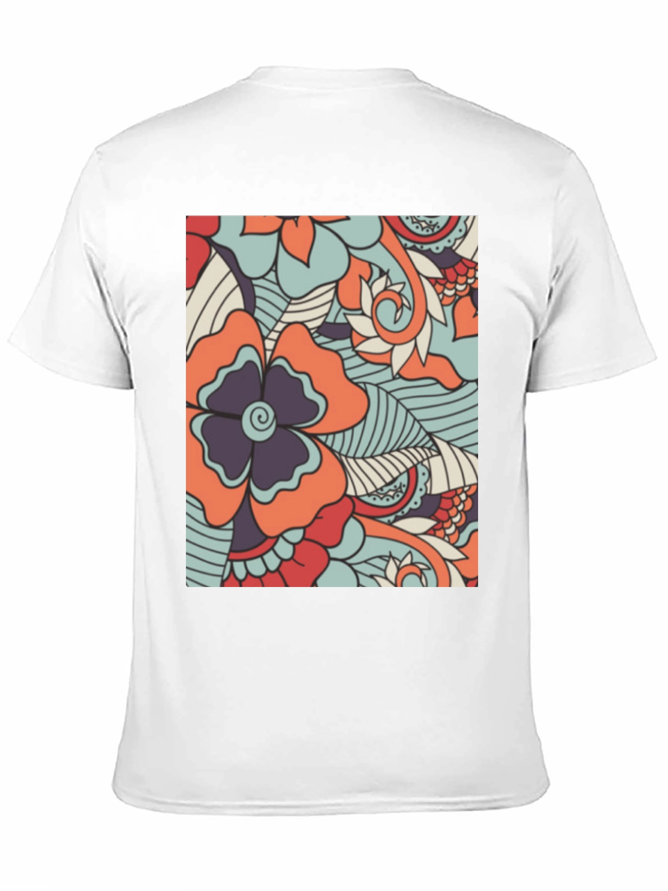 Floral Pattern Mens Black T-Shirt
