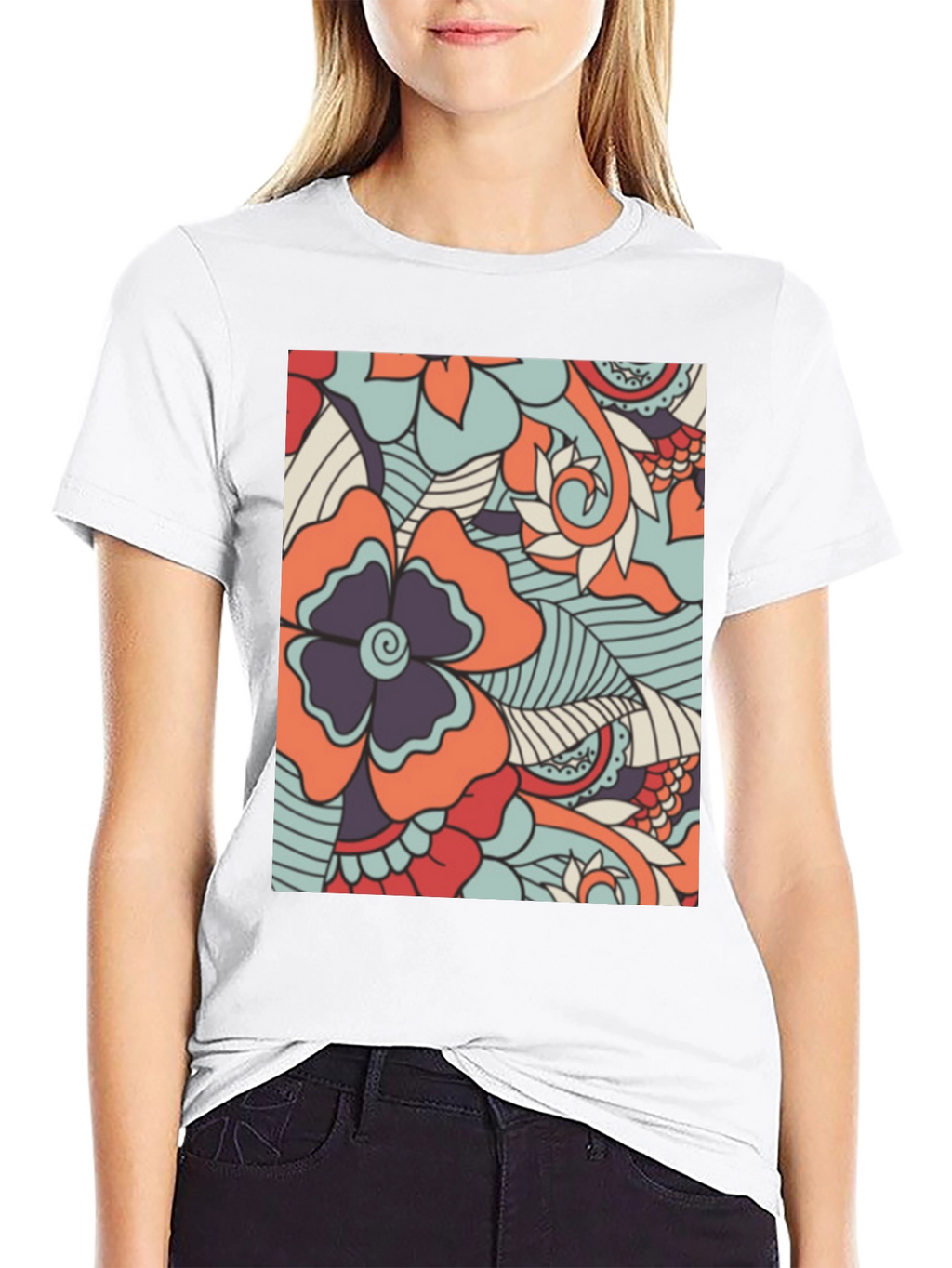 Floral Pattern Mens Black T-Shirt