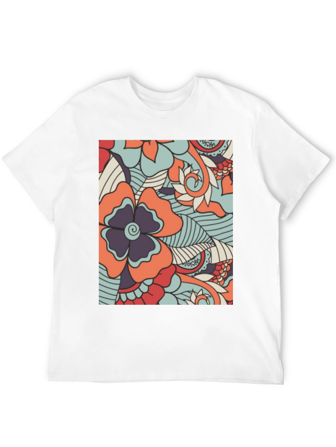 Floral Pattern Mens Black T-Shirt