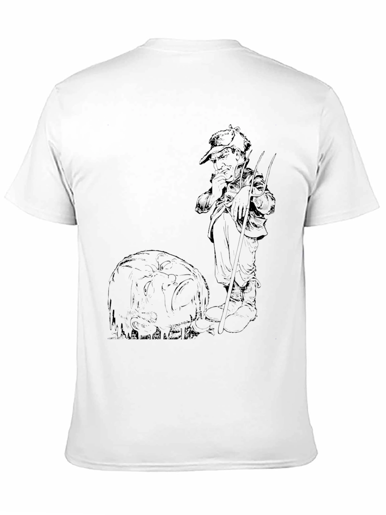 Black Graphic Tee - Fisherman & Fish Design