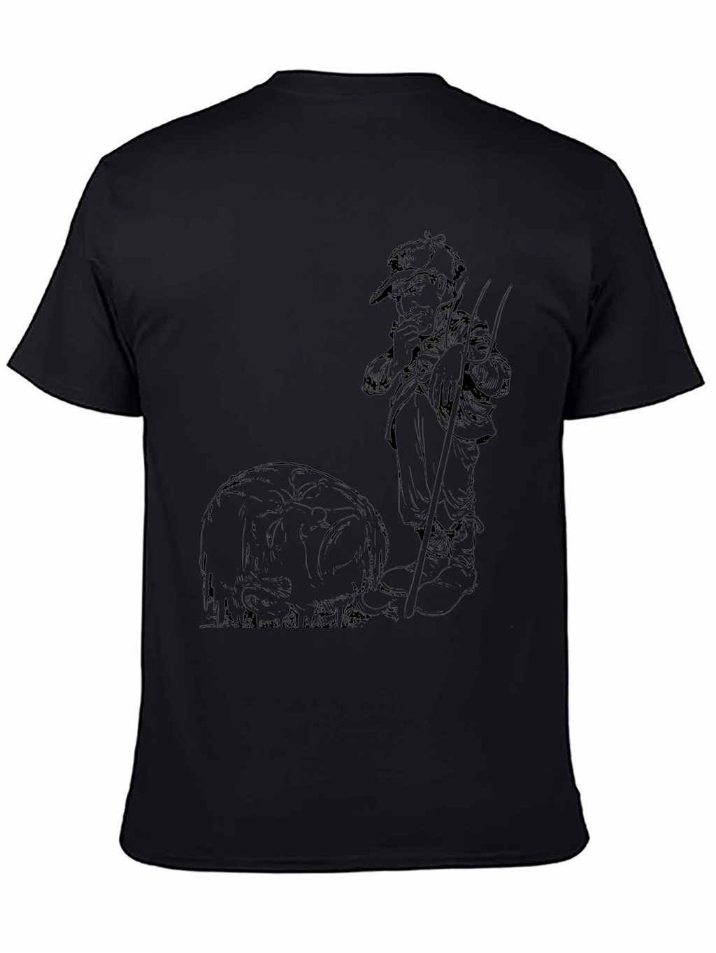 Black Graphic Tee - Fisherman & Fish Design