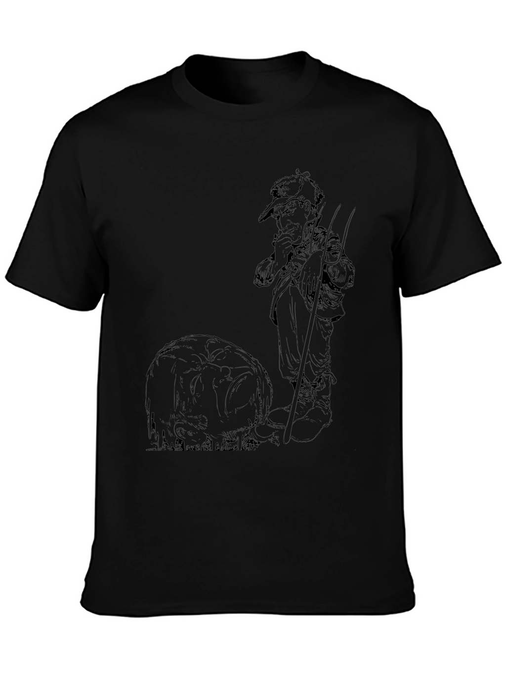 Black Graphic Tee - Fisherman & Fish Design
