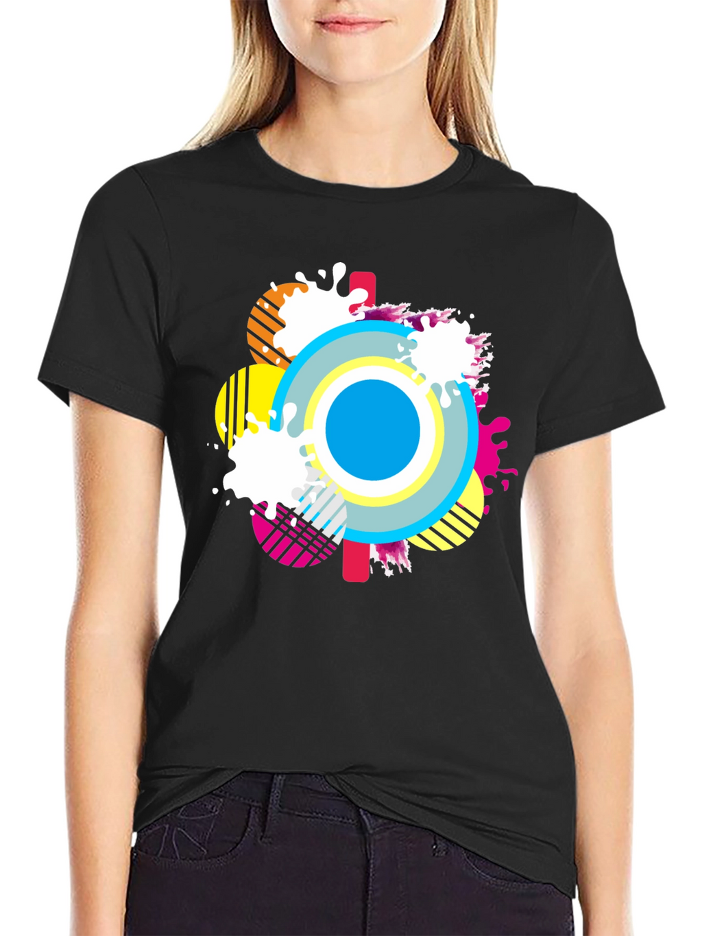 Abstract Graphic Tee - Mens Casual Black T-Shirt