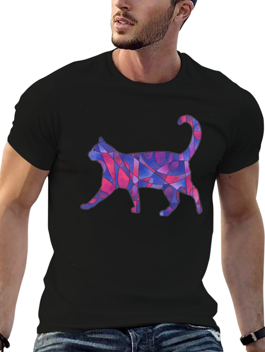 Abstract Cat Art Graphic T-Shirt