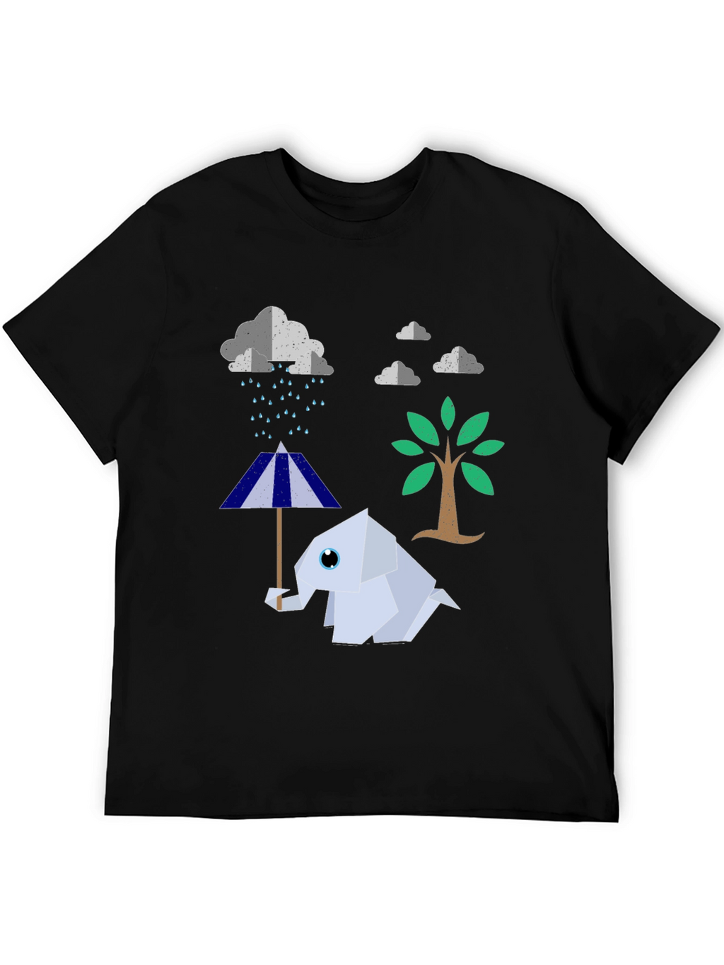 Origami Elephant Under Rainy Cloud T-Shirt