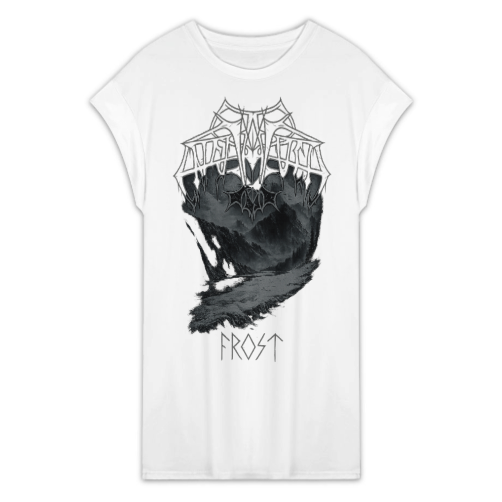FROST Nordic Black Metal Graphic T-Shirt Dress – Gothic Winter Landscape Oversized Tee for Women(z279)