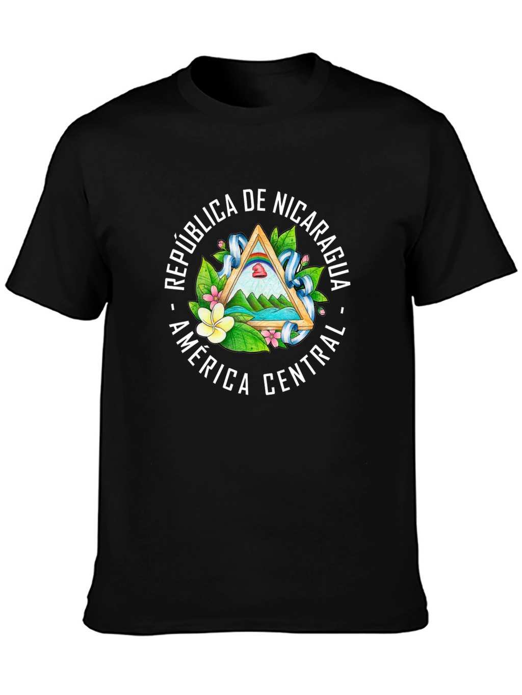 Nicaragua Flag Emblem Black T-Shirt