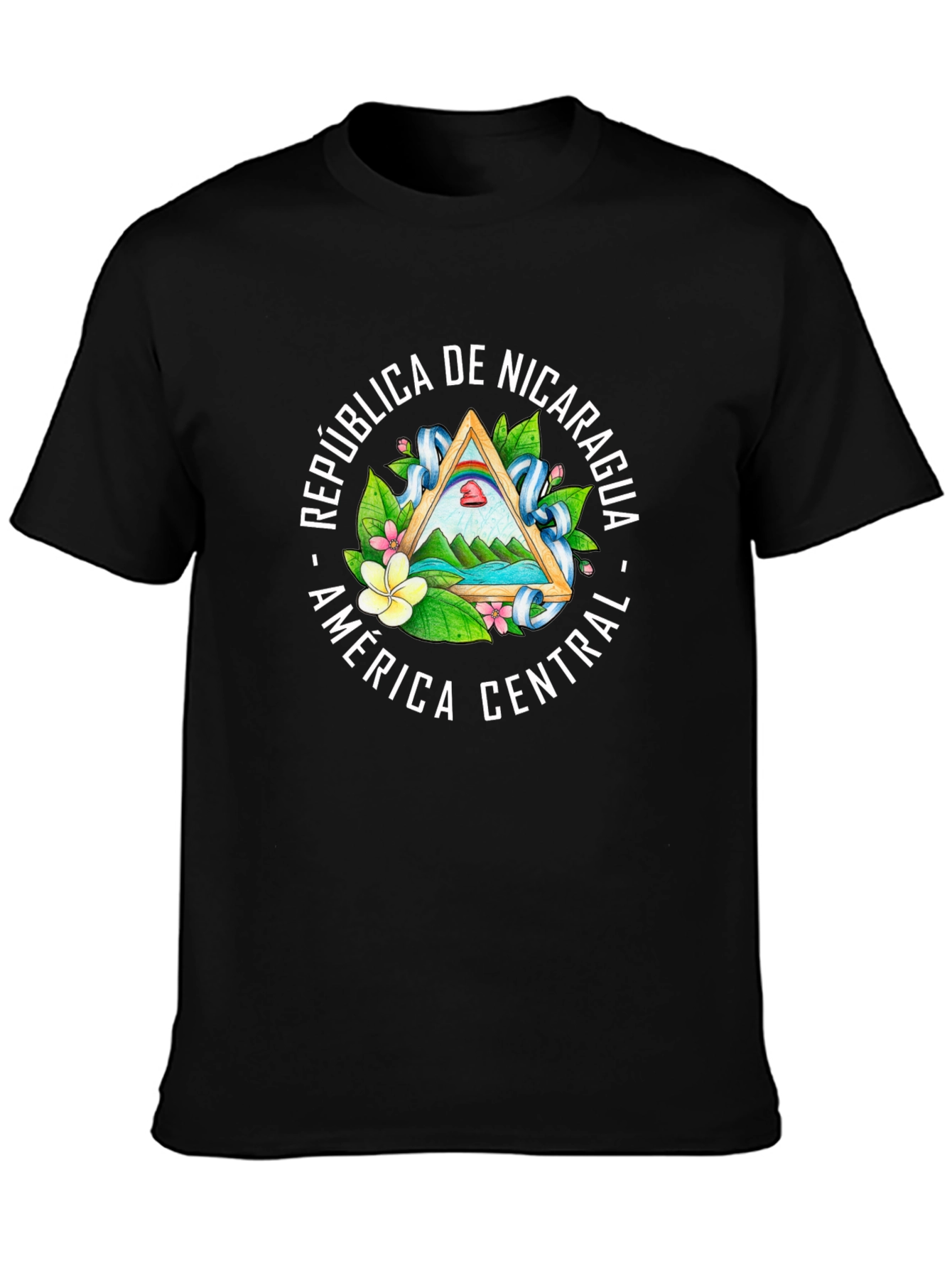 Nicaragua Flag Emblem Black T-Shirt