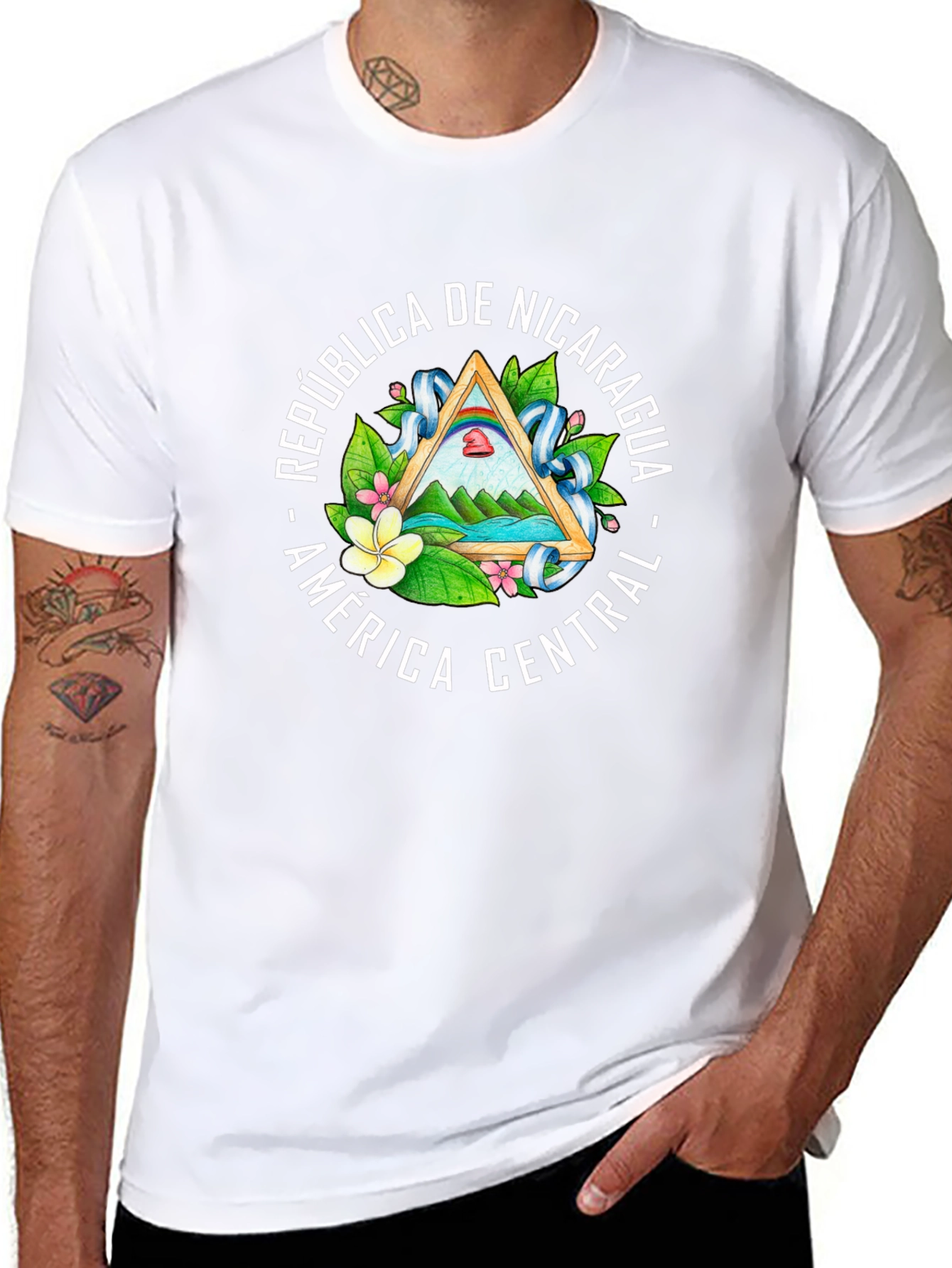 Nicaragua Flag Emblem Black T-Shirt