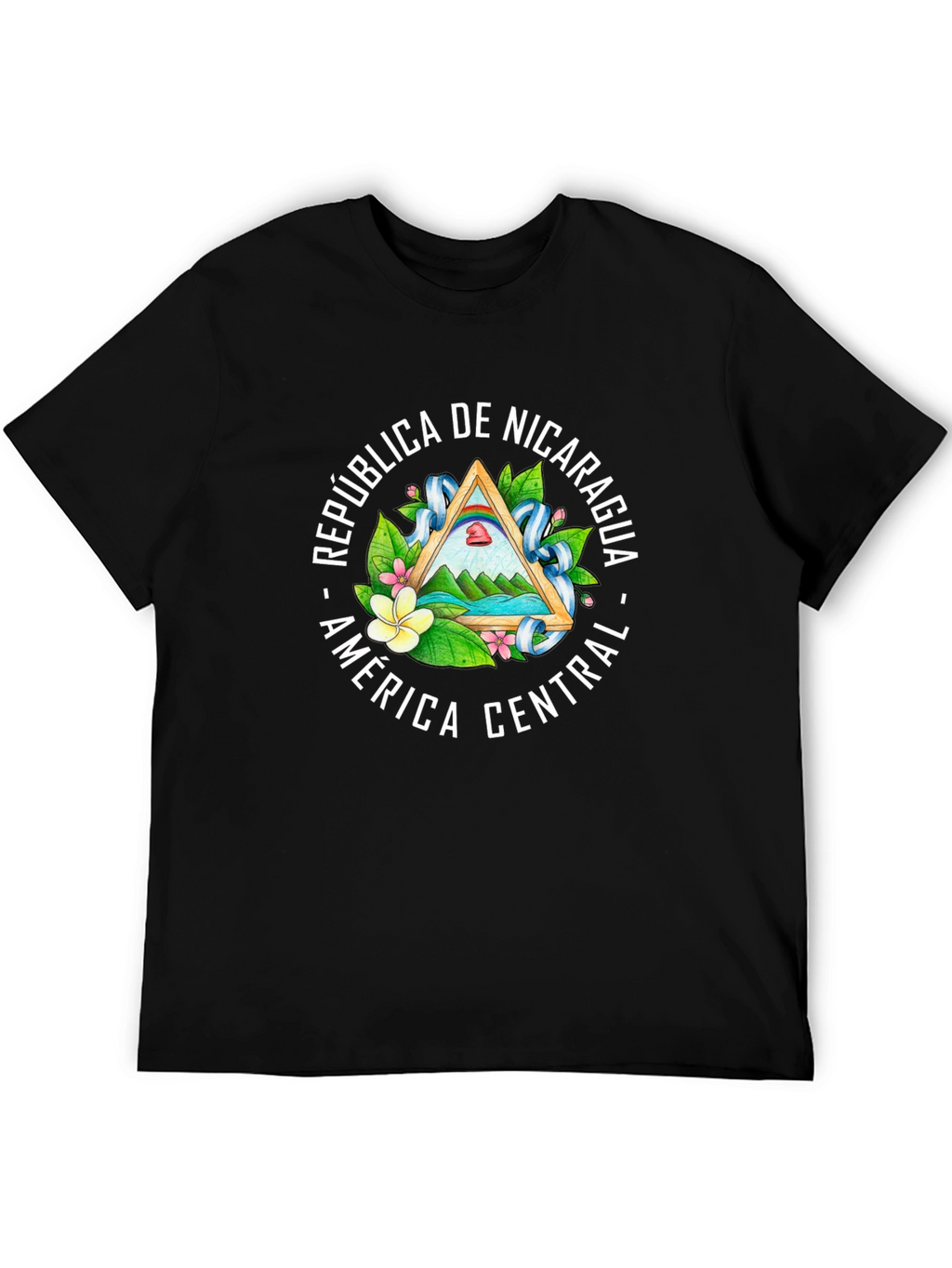 Nicaragua Flag Emblem Black T-Shirt