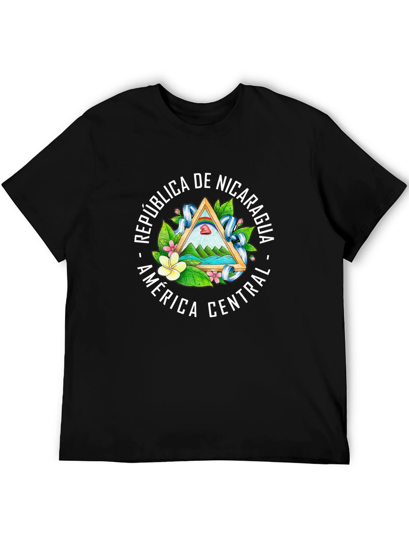 Nicaragua Flag Emblem Black T-Shirt