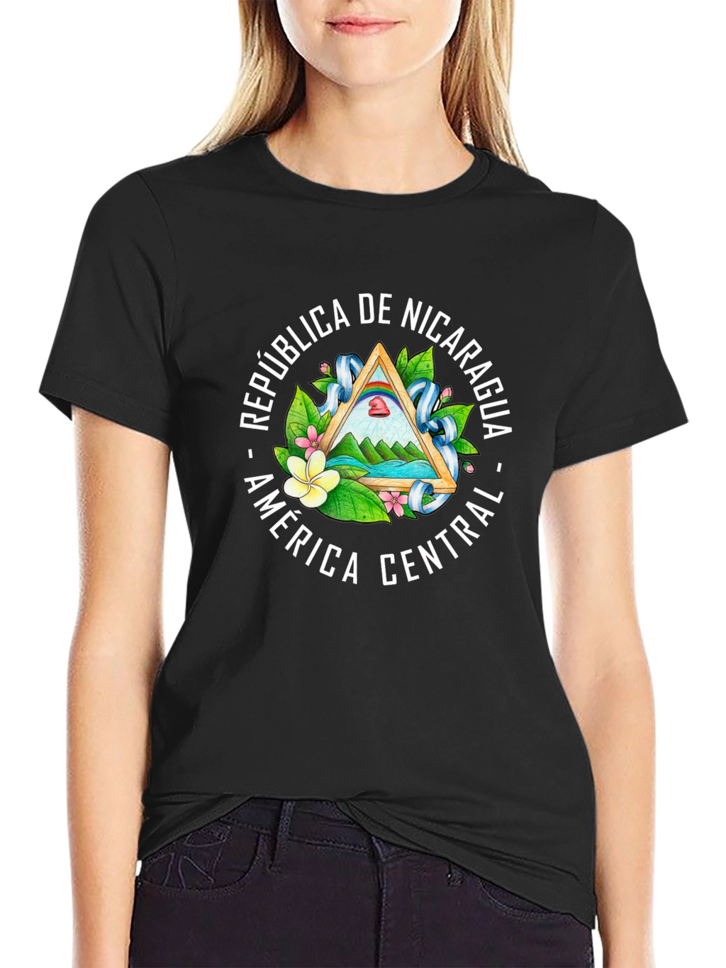 Nicaragua Flag Emblem Black T-Shirt