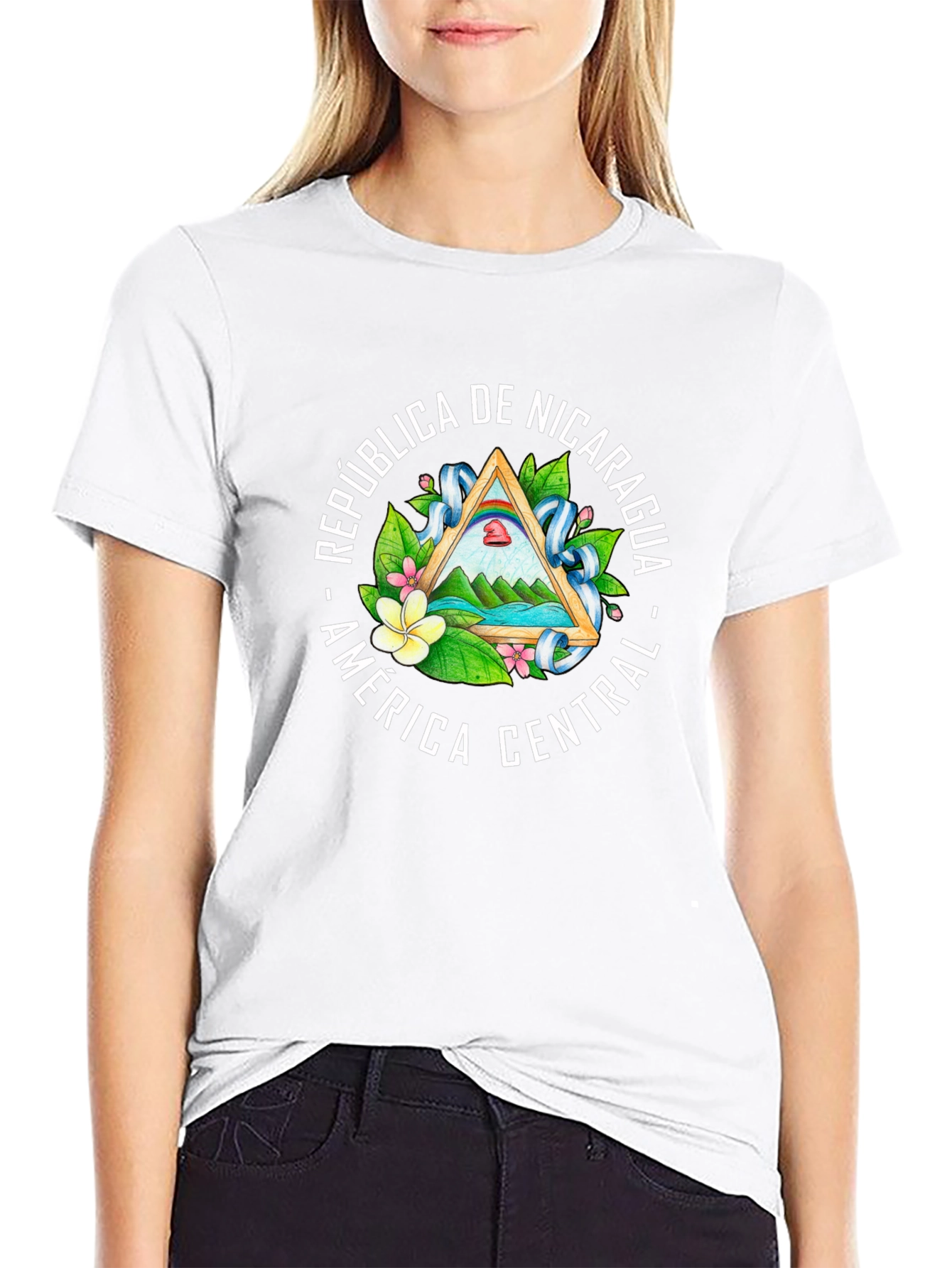 Nicaragua Flag Emblem Black T-Shirt