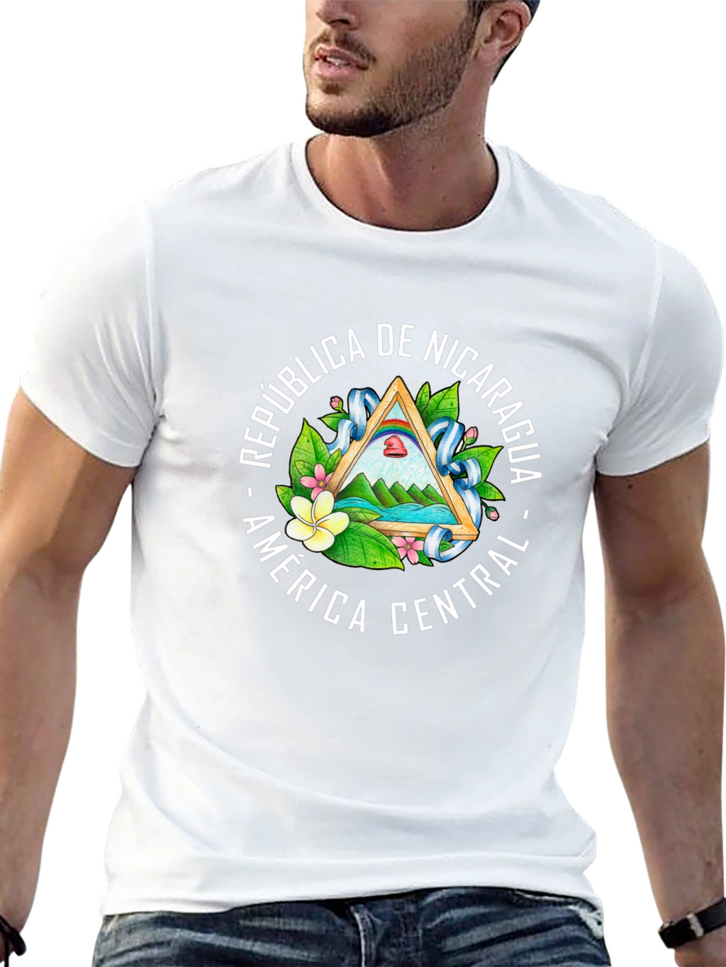 Nicaragua Flag Emblem Black T-Shirt