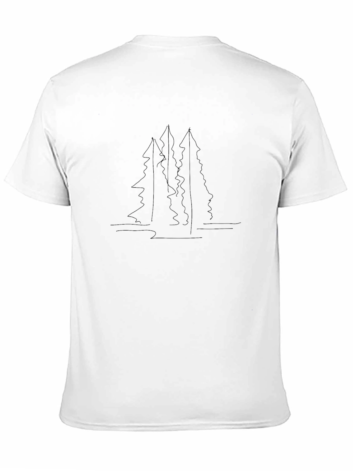 Minimalist Tree Line Art Black T-Shirt