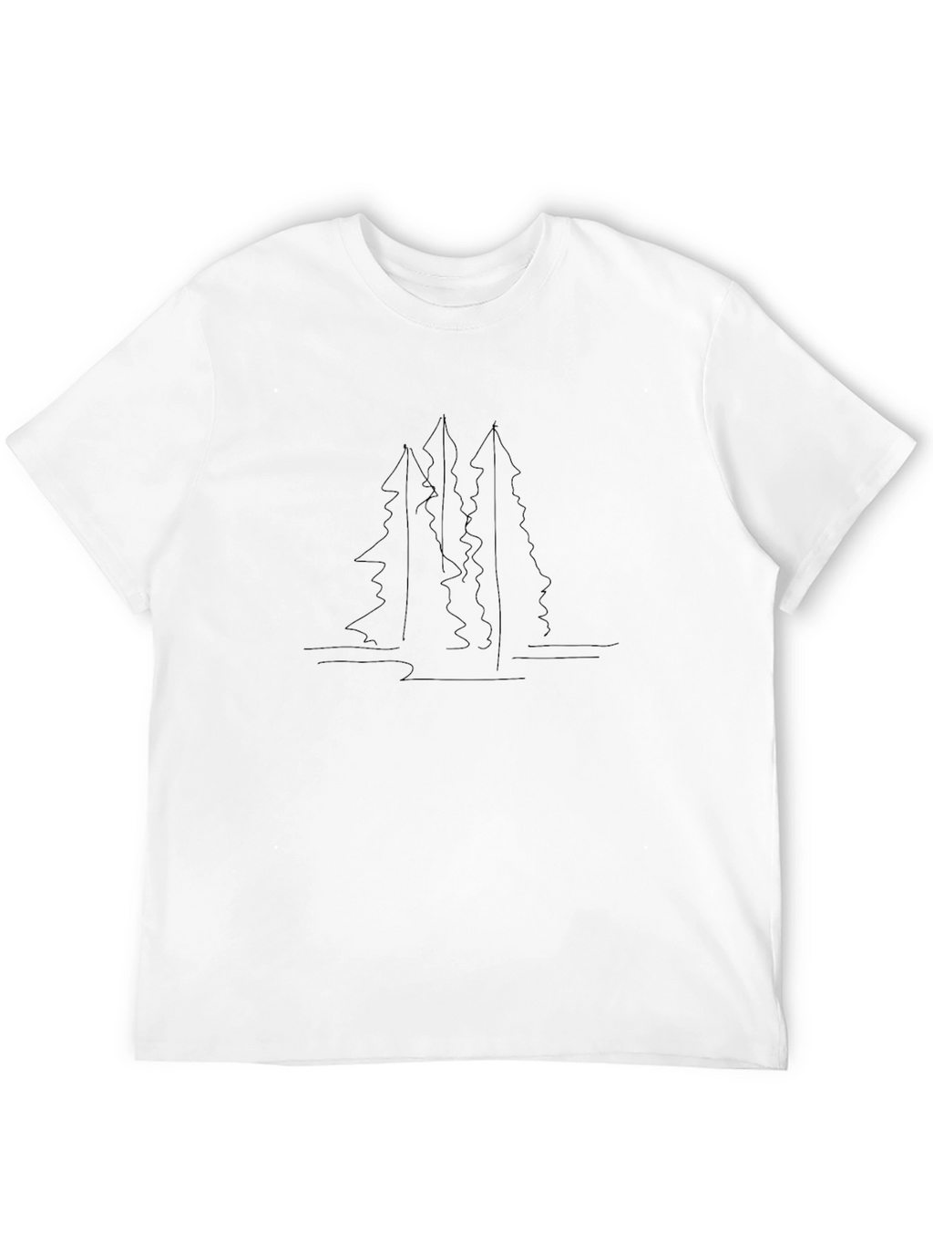 Minimalist Tree Line Art Black T-Shirt