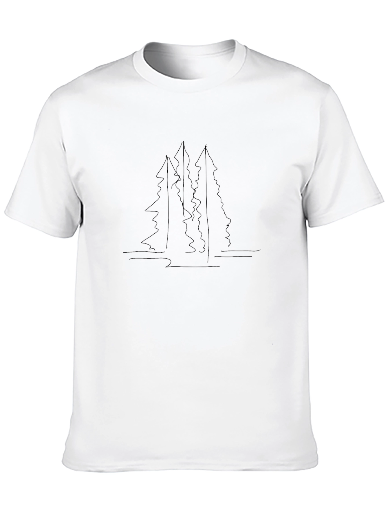 Minimalist Tree Line Art Black T-Shirt