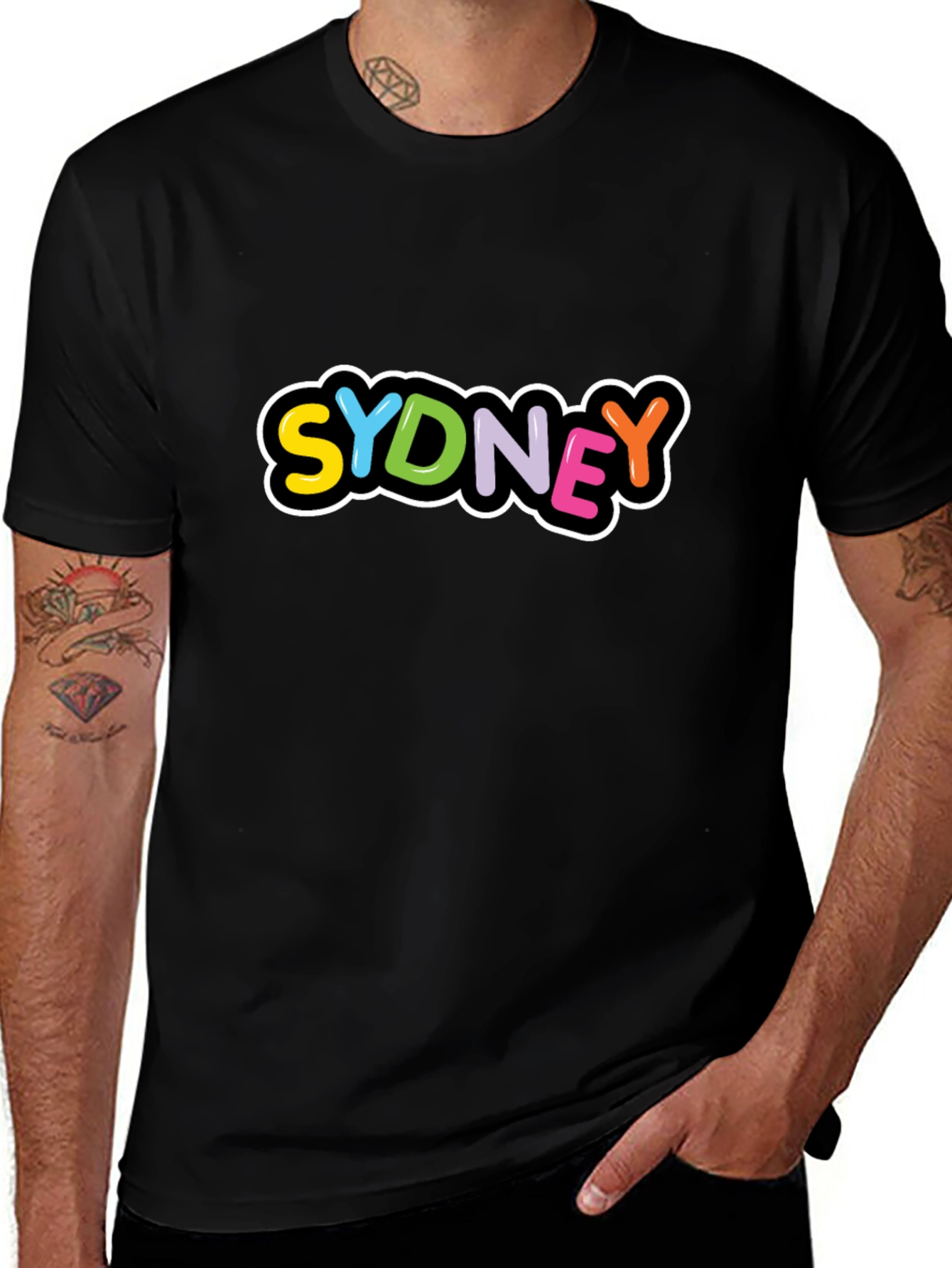 Sydney Colorful Letters T-Shirt - Black
