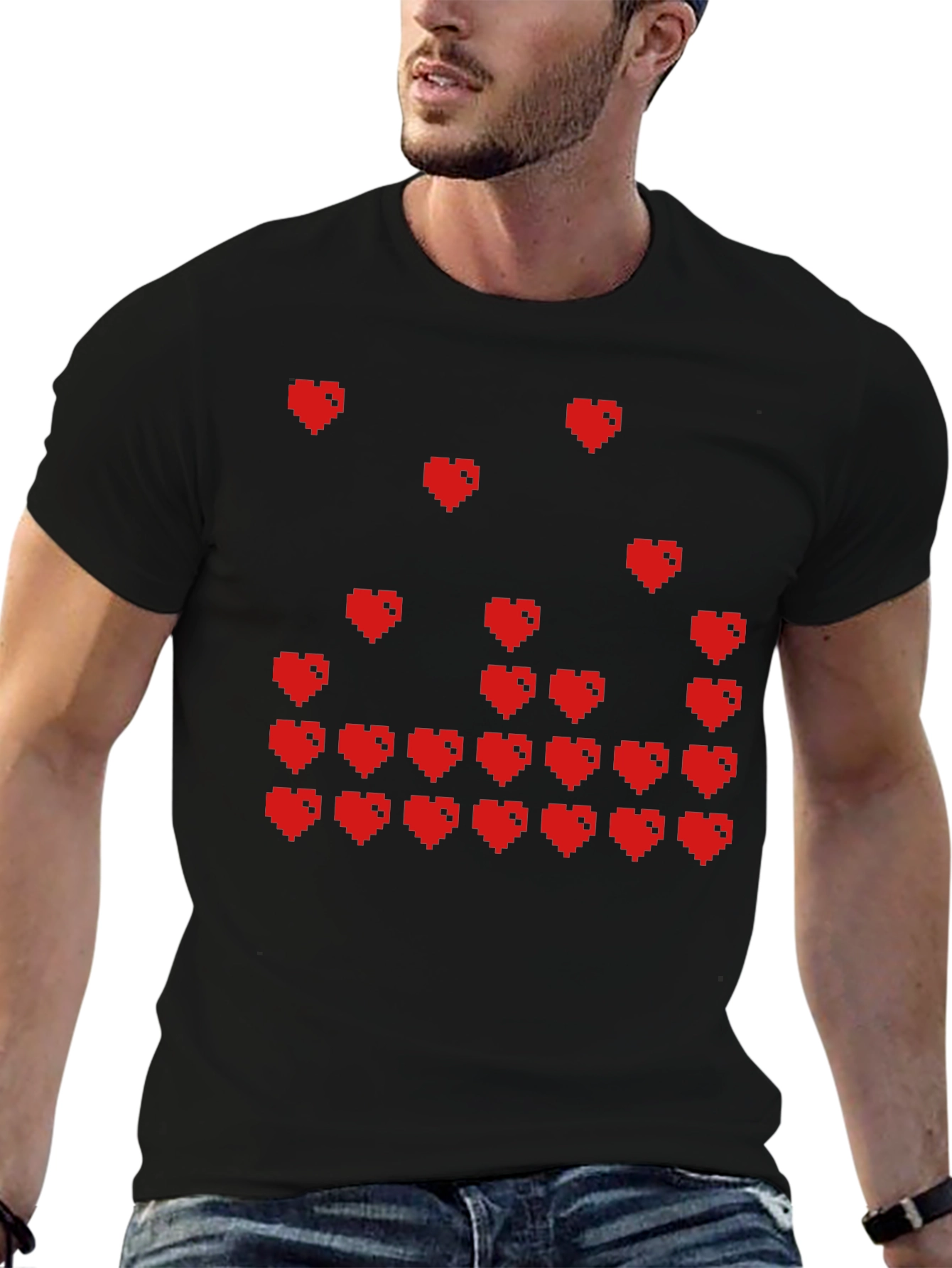 Pixel Hearts Graphic T-Shirt - Gamer Style Tee