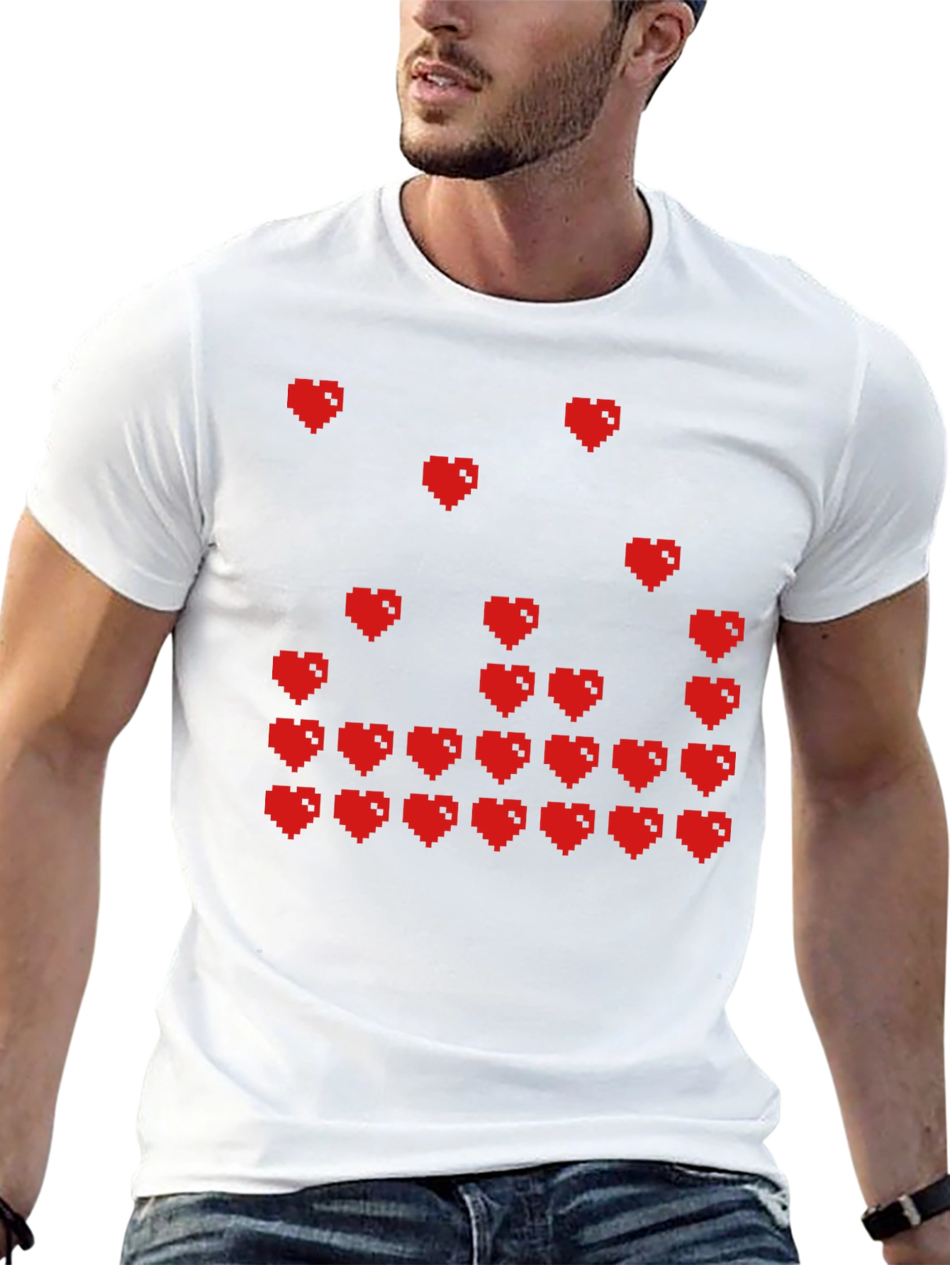 Pixel Hearts Graphic T-Shirt - Gamer Style Tee