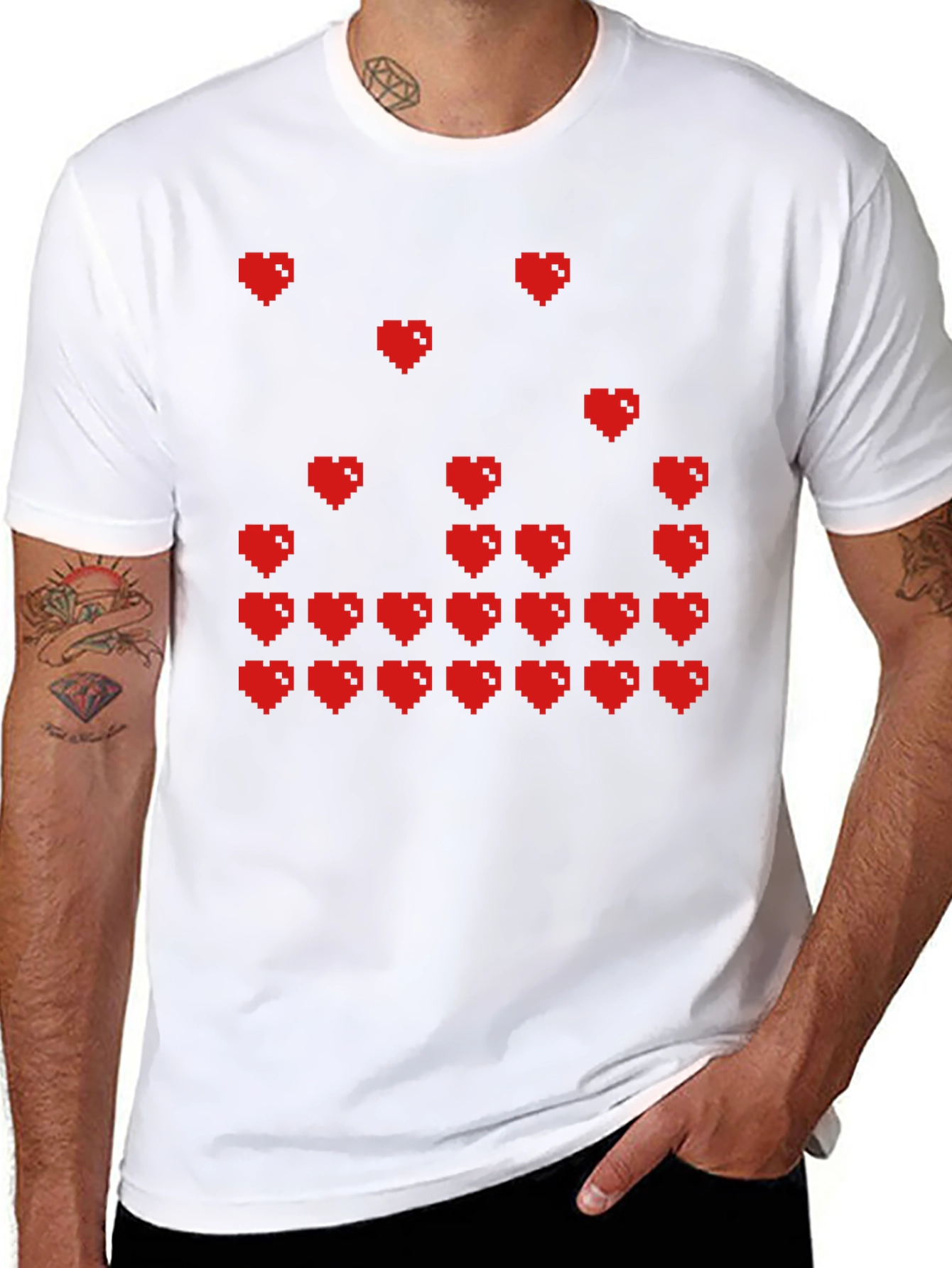 Pixel Hearts Graphic T-Shirt - Gamer Style Tee