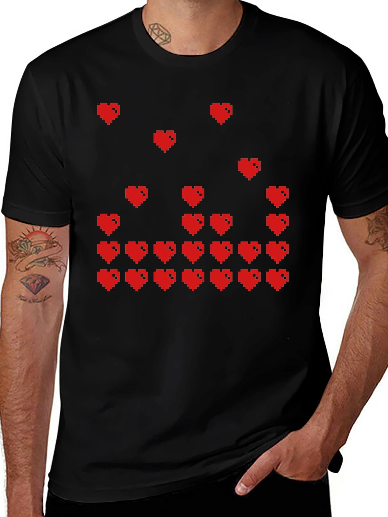 Pixel Hearts Graphic T-Shirt - Gamer Style Tee