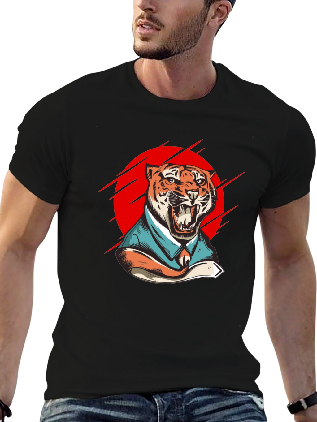 Tiger in Suit Graphic T-Shirt - Black