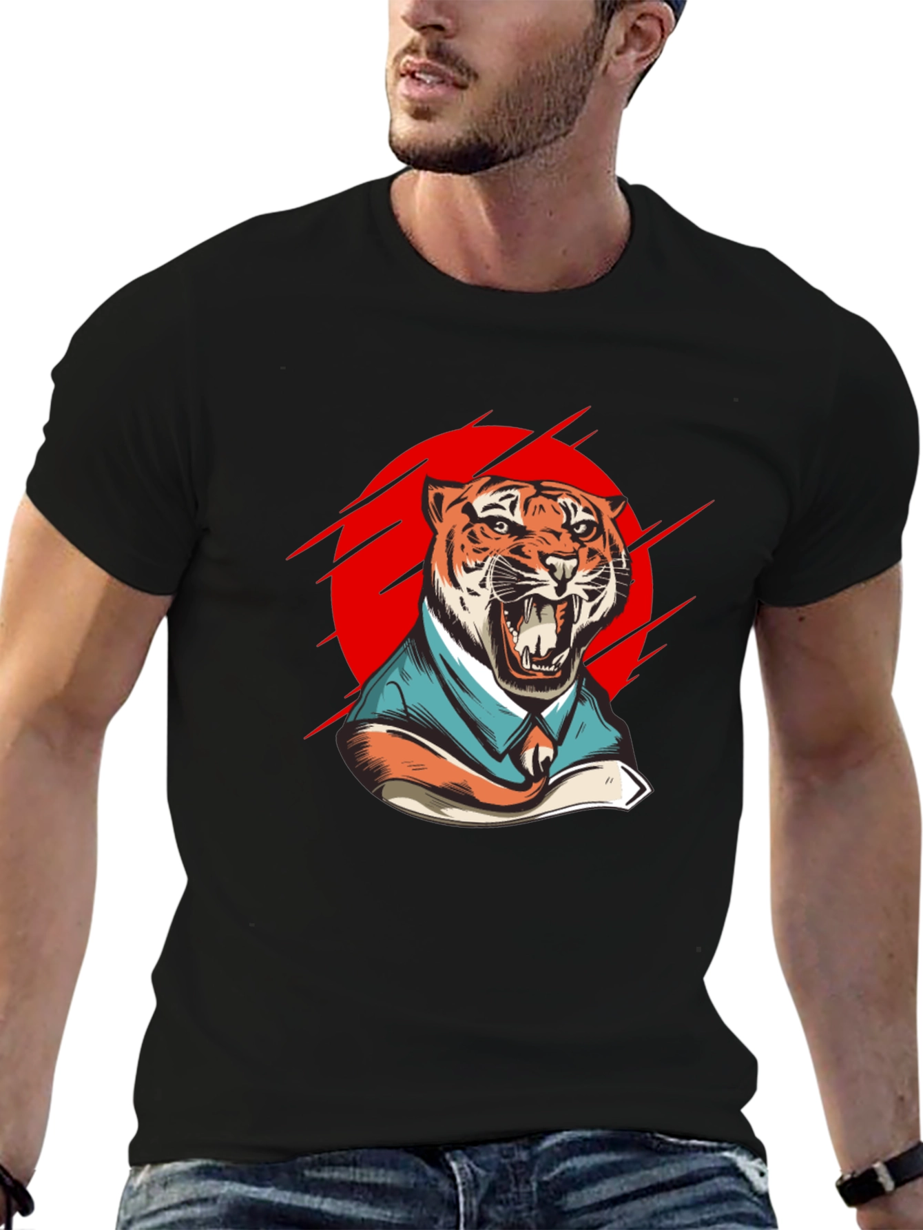 Tiger in Suit Graphic T-Shirt - Black