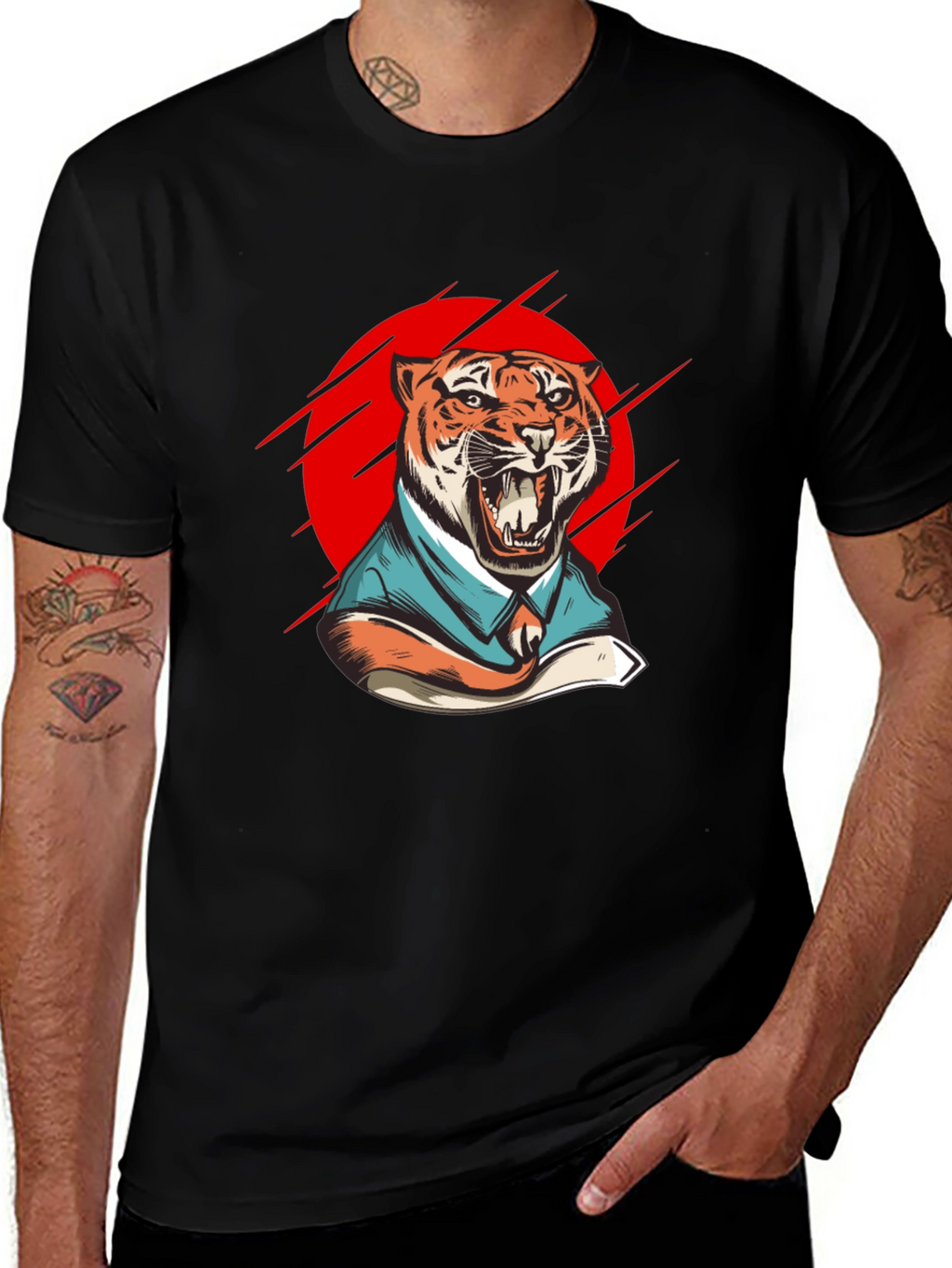 Tiger in Suit Graphic T-Shirt - Black
