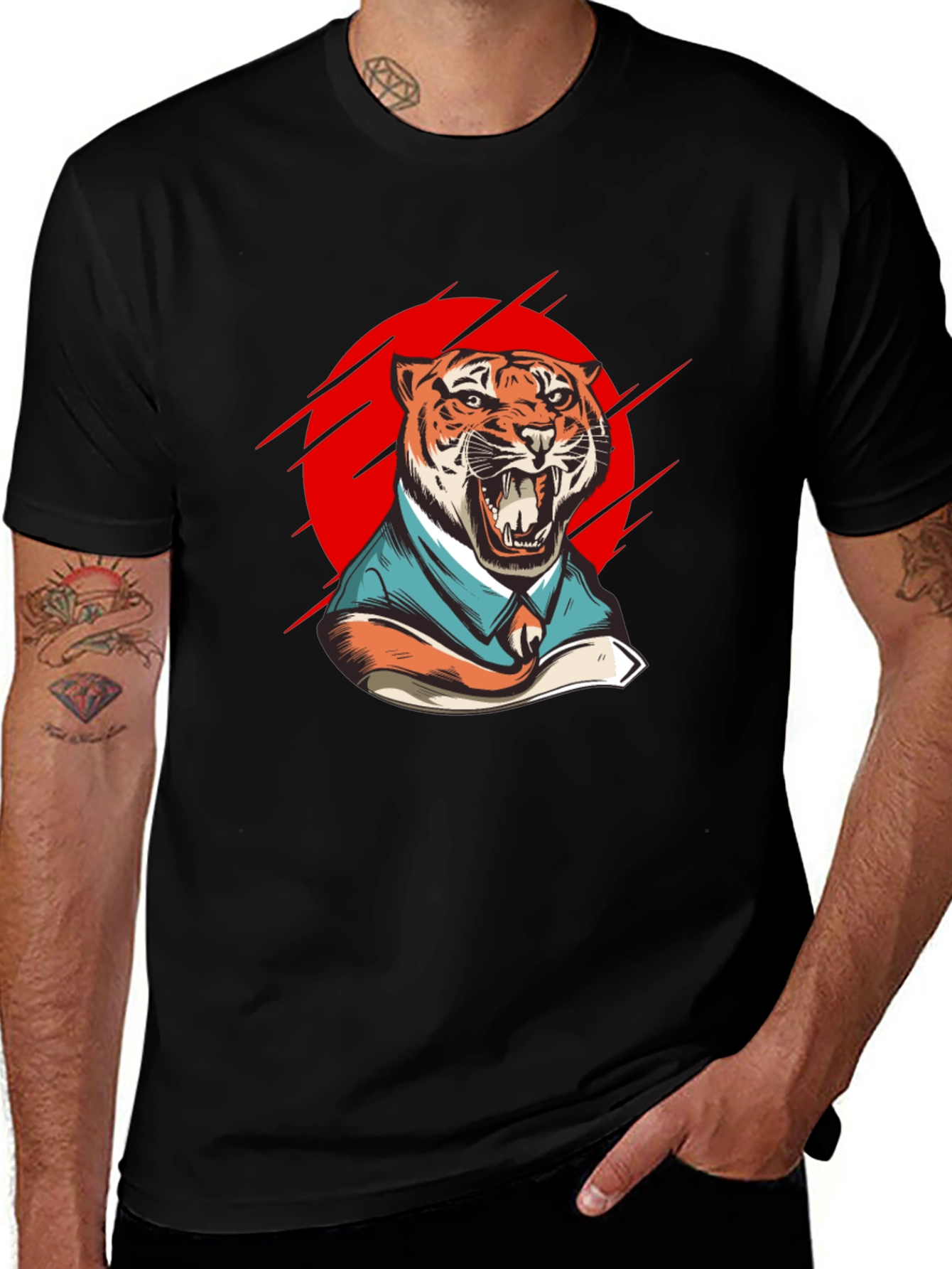 Tiger in Suit Graphic T-Shirt - Black