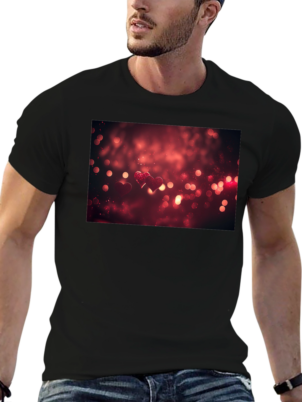 Heart Bokeh Graphic Tee - Black