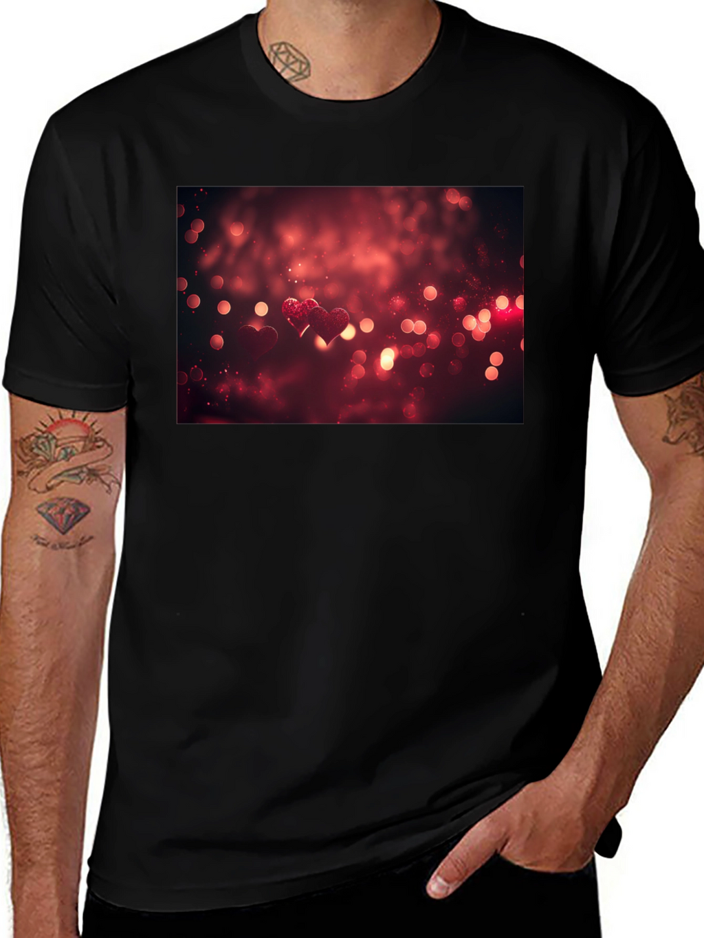 Heart Bokeh Graphic Tee - Black