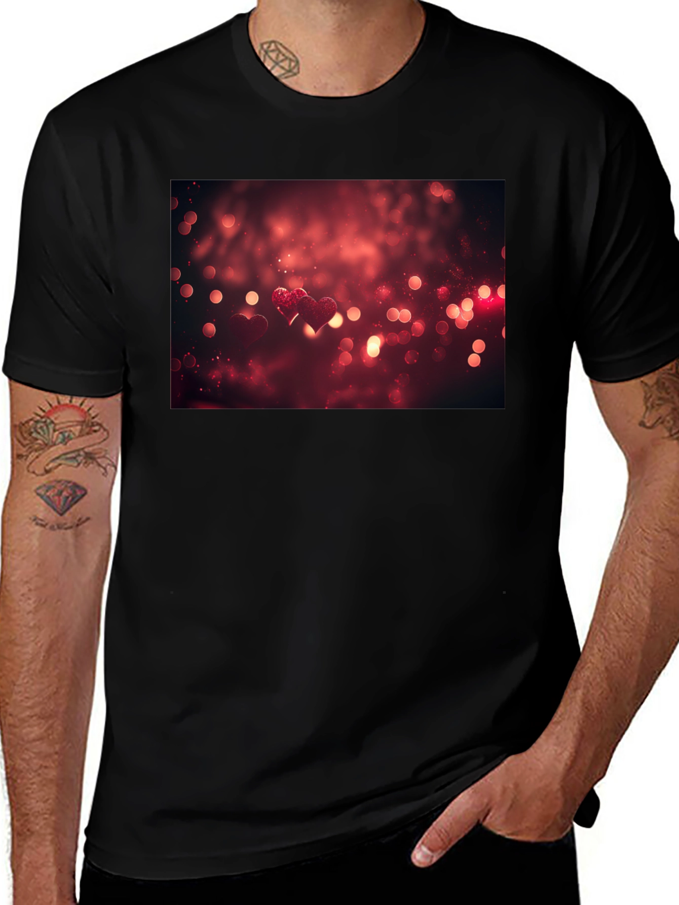 Heart Bokeh Graphic Tee - Black