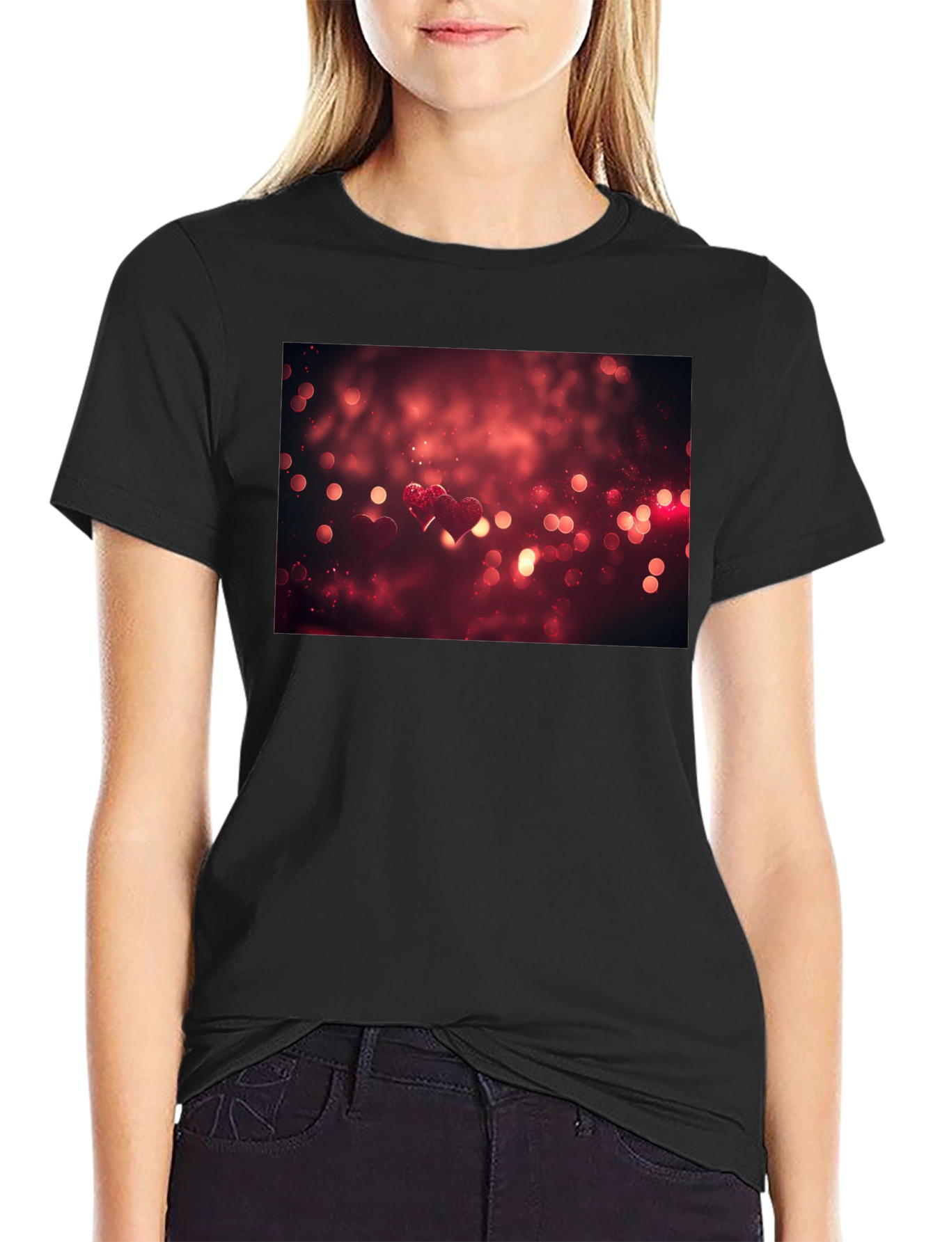 Heart Bokeh Graphic Tee - Black
