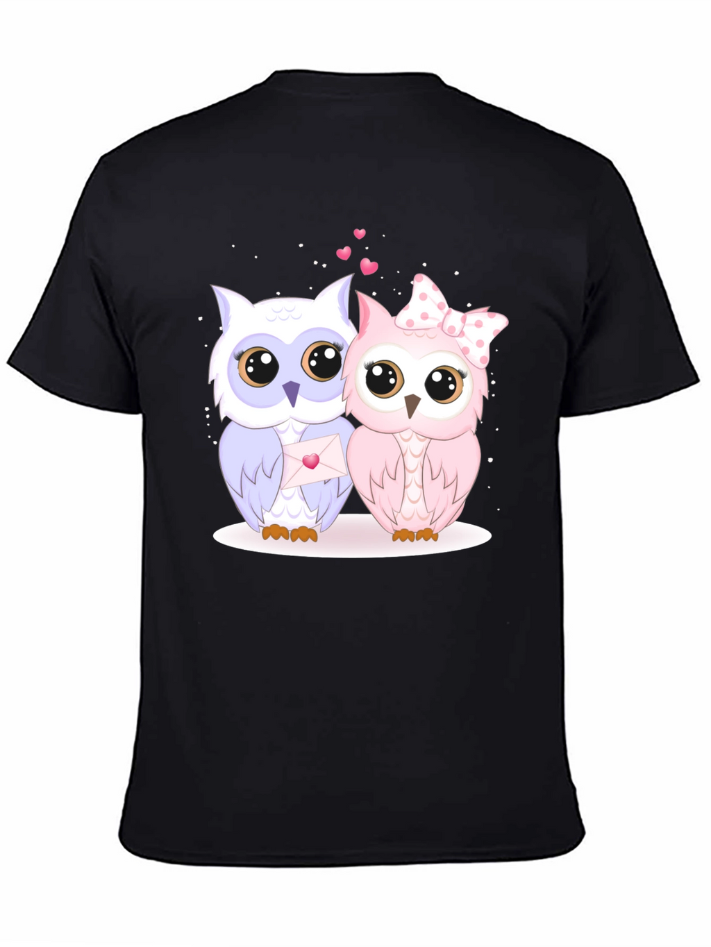 Cute Owl Couple Graphic Tee - Black