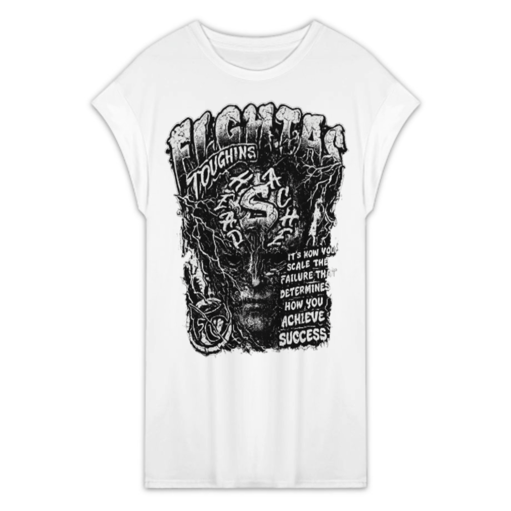 FIGHTAS Toughness Graphic Oversized T-Shirt Dress – Dark Streetwear Gothic Punk Tee for Women(z280)