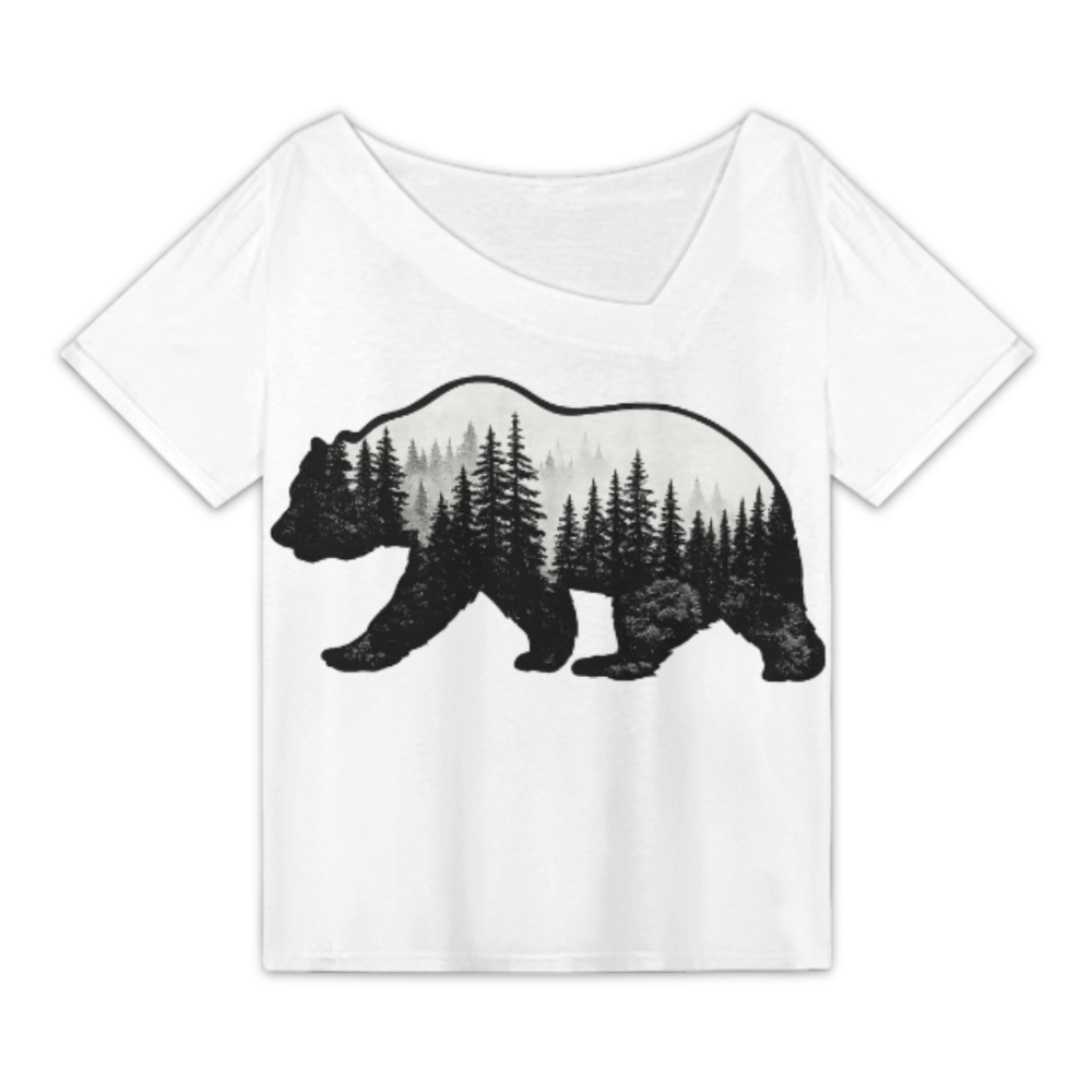 Mountain Forest Bear Graphic Tee – Nature Inspired Wildlife Shirt for Women(z351)